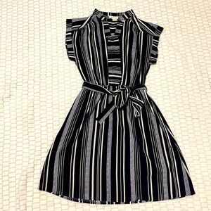 Monteau los Angeles navy blue and white striped belted Midi Dress - S